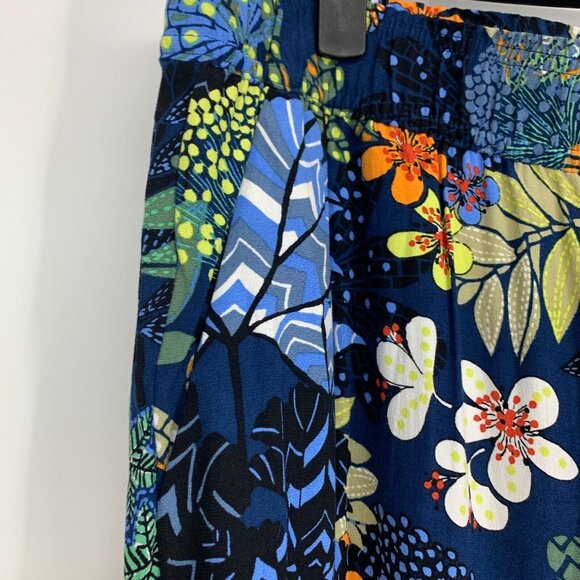 LOFT Pants Blue Floral Print Wide Leg Pull On Pockets - Picture 3 of 9